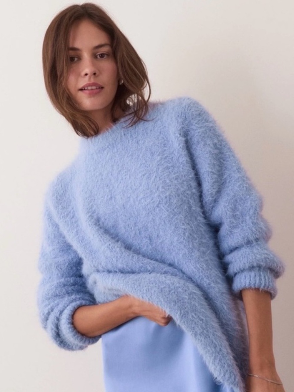 NWT Marine Layer Teddy Eyelash Crewneck Wool Blend Sweater in Hydrangea Blue